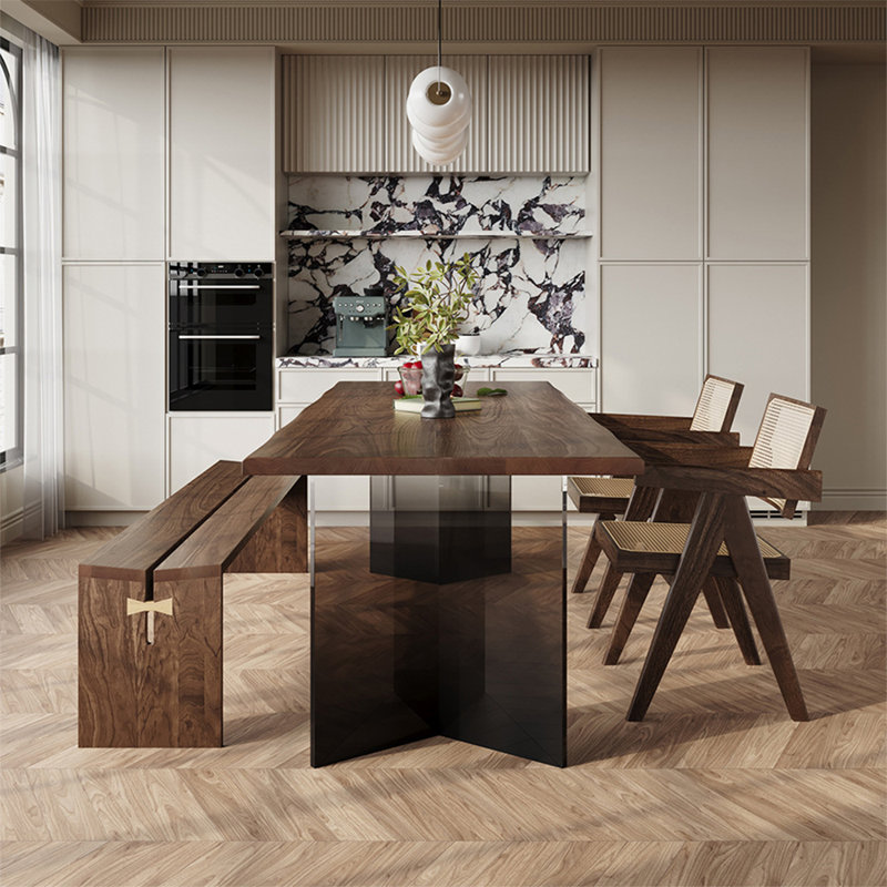 Table de salle à manger moderne simple en bois massif et acrylique, H 29,5 po x L 78,7 po x l 35,4 po