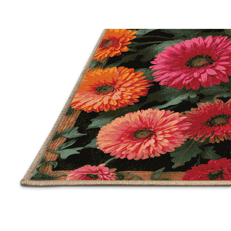 Machine Washable Botanical Brown Area Rug, Round 6'
