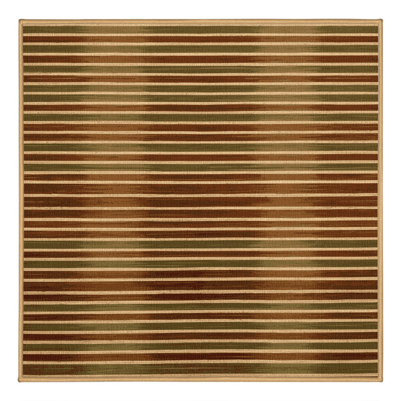Tapis brun à rayures horizontales lavable à la machine, Carré 7 pi