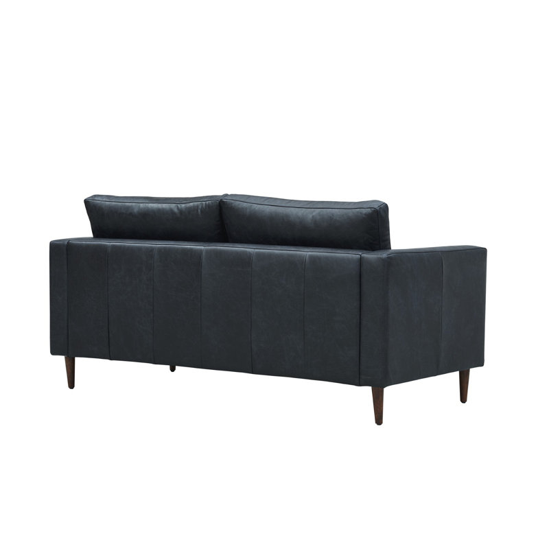 Contemporary Upholstered 85 " Sofa, Slate Genuine Leather