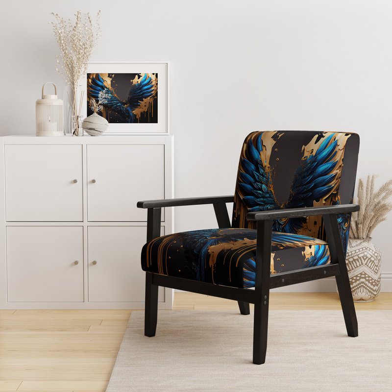 Fauteuil de 23 po de large Dabrielle, Blue/Gold/Black Velvet