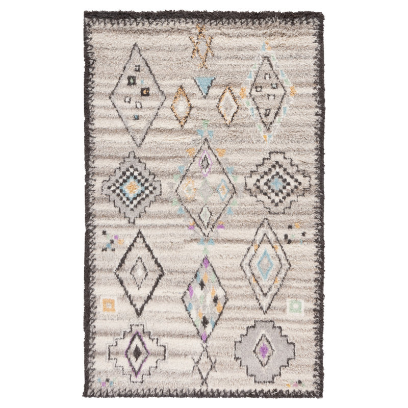 Tapis géométrique en laine / coton noué à la main Alimatou, Rectangle 6 pi x 9 pi