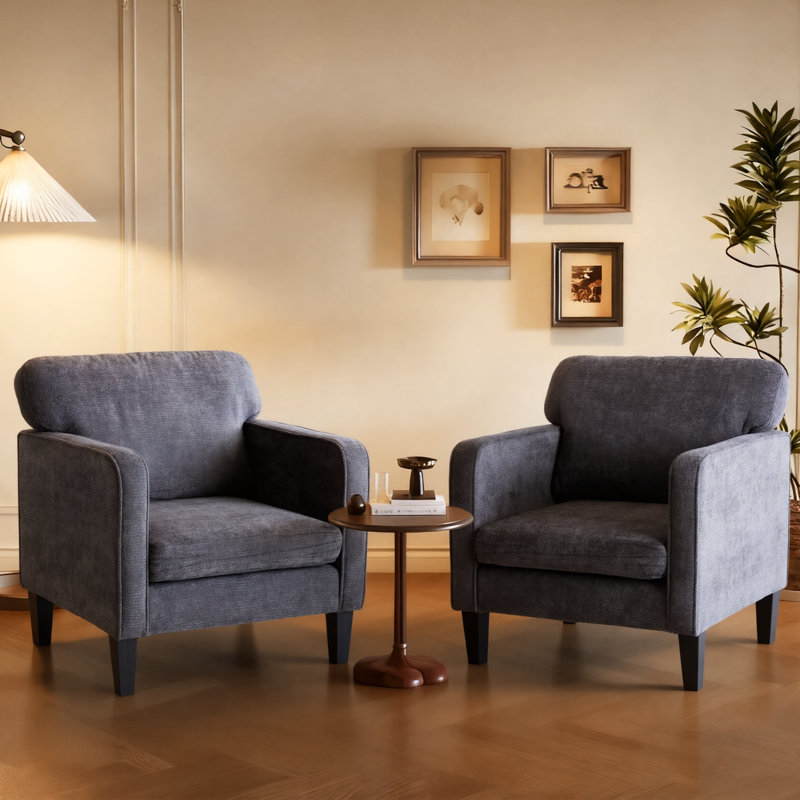Fauteuil d'appoint rembourré moderne, canapé simple de salon, fauteuil de lecture ergonomique confortable, Gris, 2