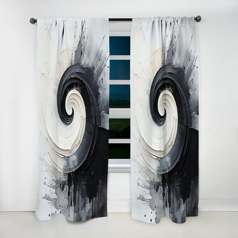 Colindale Black And White Zen Spiral I - Modern Curtain - Velvet Room Darkening - 1 Panel, 52" W x 84" L