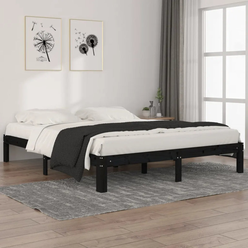 Bed Frame Solid Wood, European Kingsize (160 x 200cm), Natural