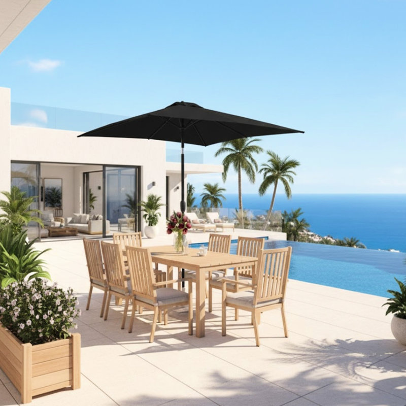 Parasol noir de 6,5 pi x 10 pi avec structure solide et ventilation, pour les conditions venteuses, Black