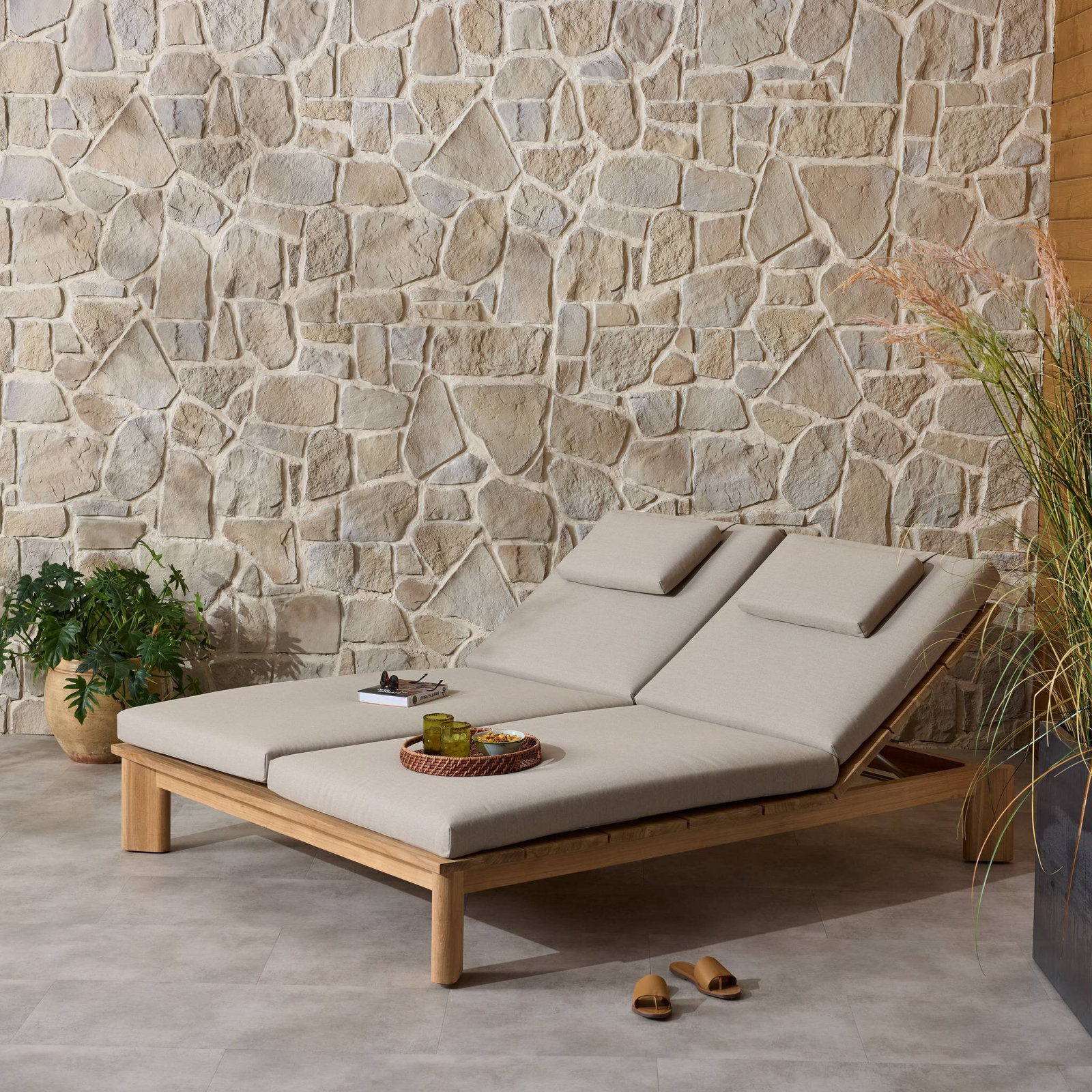 Julie 63" Teak Patio Double Chaise Lounge