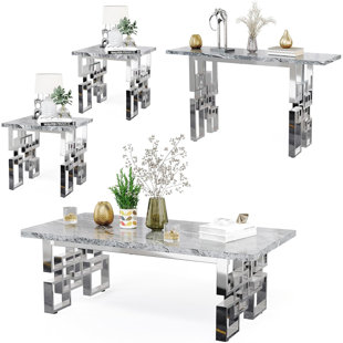 4 Piece Gray And Silver Living Room Table Set (Set of 4)
