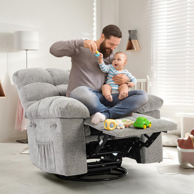 Comfort 360° Swivel Recliner Chair – Upholstered Fabric Rocker Glider, Sturdy Q235 Steel Frame, Tool-Complimentary Assembly, Side Pockets, 300 lbs Capacity – Grey