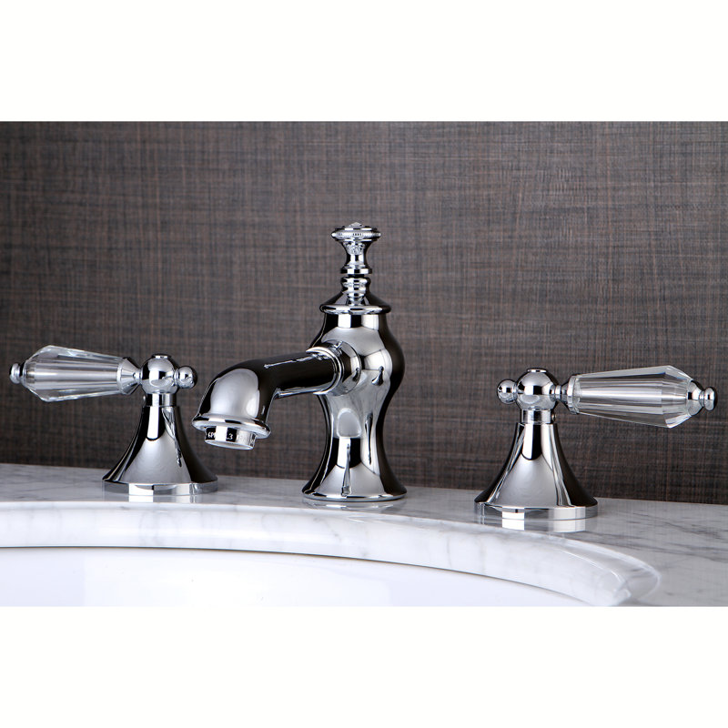 Kingston Brass Wilshire Two-Handle 3-Hole Deck Mount Widespread Bathroom Faucet with Brass Pop-Up Drain, Chrome