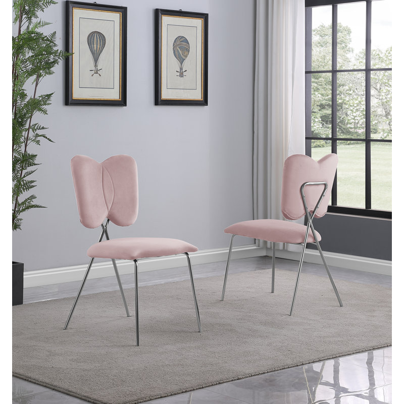 Chaises d'appoint en velours à oreilles, Argent, Rose