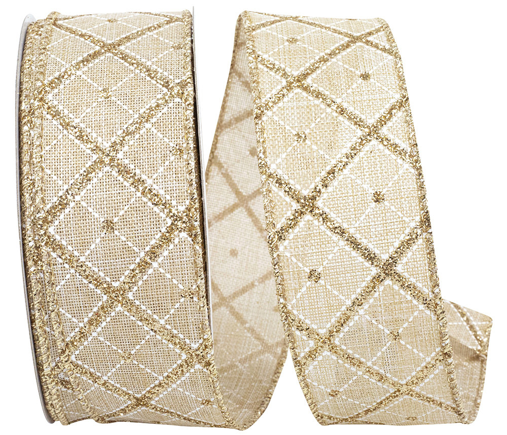 The Holiday Aisle® Natural/Gold Diamond Lattice Glitter Natural Linen ...