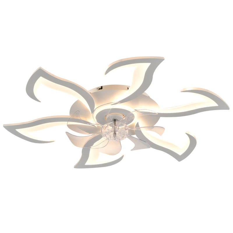 Ventilateur de plafond encastré blanc de 81 cm (32 po) avec éclairage DEL à intensité variable, profil bas, télécommande et application de contrôle, moteur CC silencieux réversible à 6 vitesses, installation facile pour la chambre et la cuisine