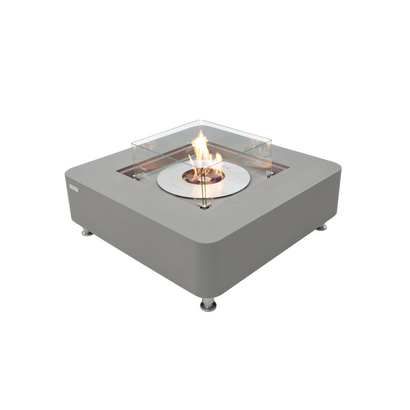 Space Gray Square Ethanol Fire Pit Table with Stainless Steel Burner