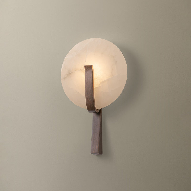 Thira 9.75" Alabaster Wall Sconce, Bronze Leaf