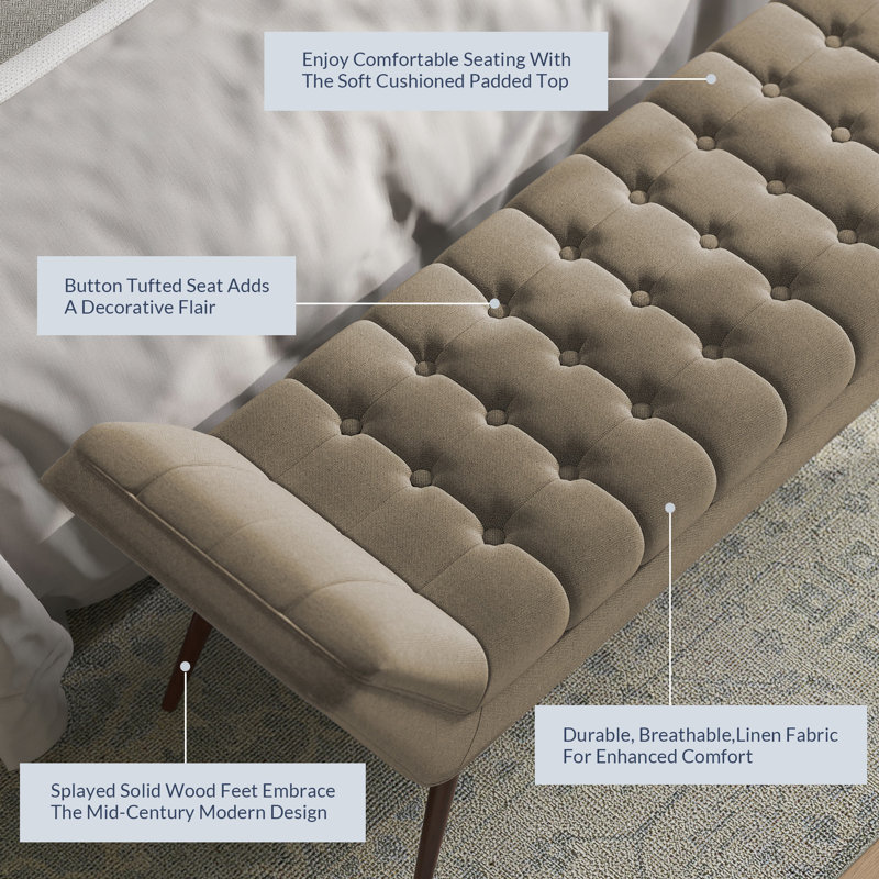 Upholstered Ottoman, Light Brown Linen