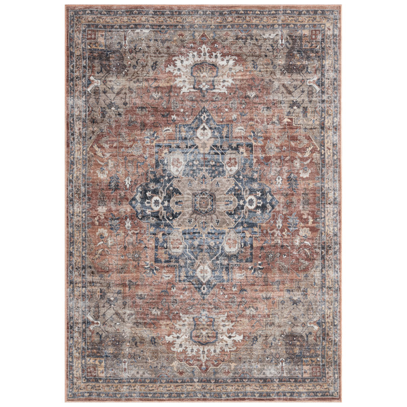 Kuhlman Oriental Machine Washable Rust/Orange Area Rug, Rectangle 3'11" x 5'6"