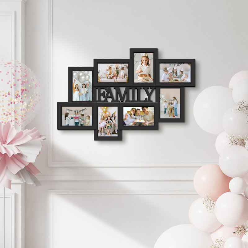 8 Opening Family Photo Collage Frame For Wall Decor, Black