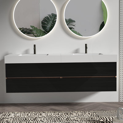 Meuble-lavabo avec tiroirs, meuble-lavabo mural flottant pour salle de bain