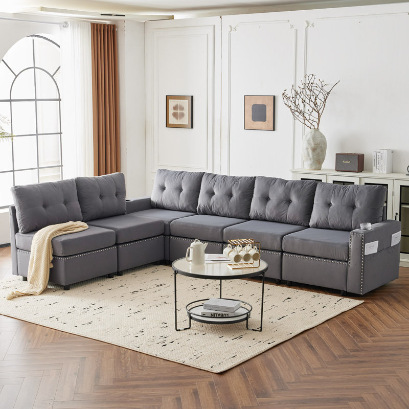 Canapé modulaire avec rangement, Velours gris velours