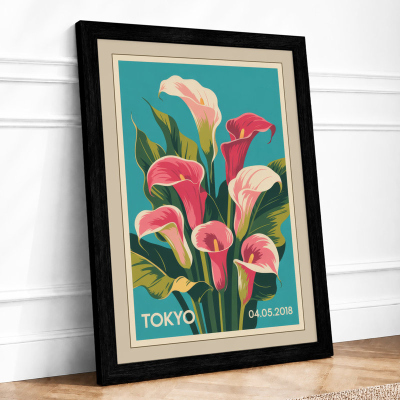 Tokyo Calla Lilies Botanical - Framed Print, Black, A4 - 29.7 x 21.0 cm