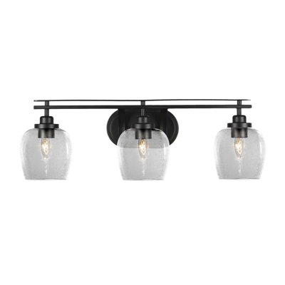 Odyssey 3 Light Bath Bar Shown In Matte Black Finish With 6" Glass