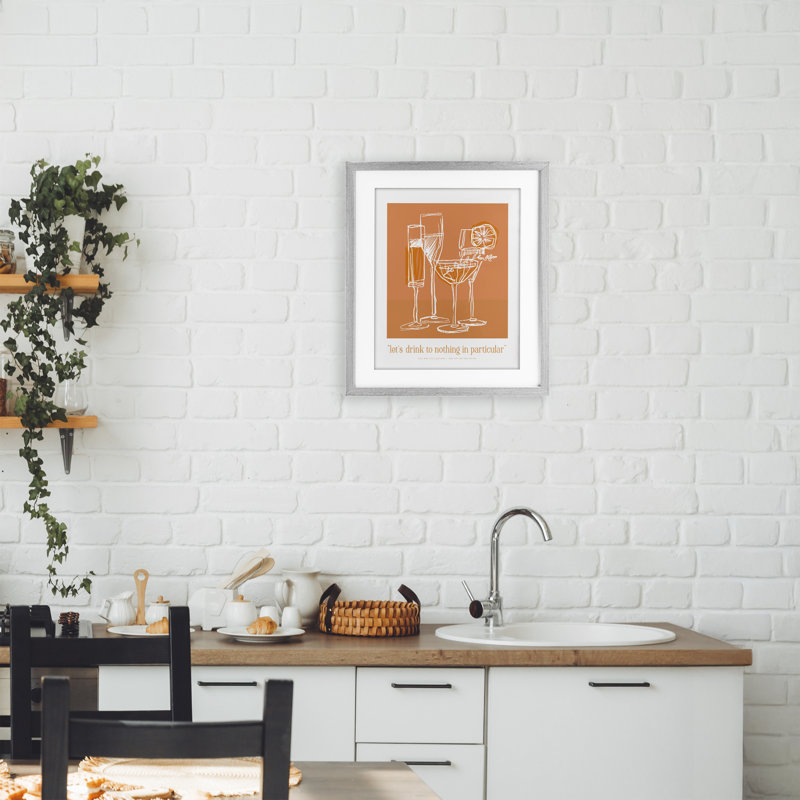 «Orange Drink Toast», impression encadrée sous verre, lettrée et doublée, H 16 po x l 13 po, Cadre de ferme gris