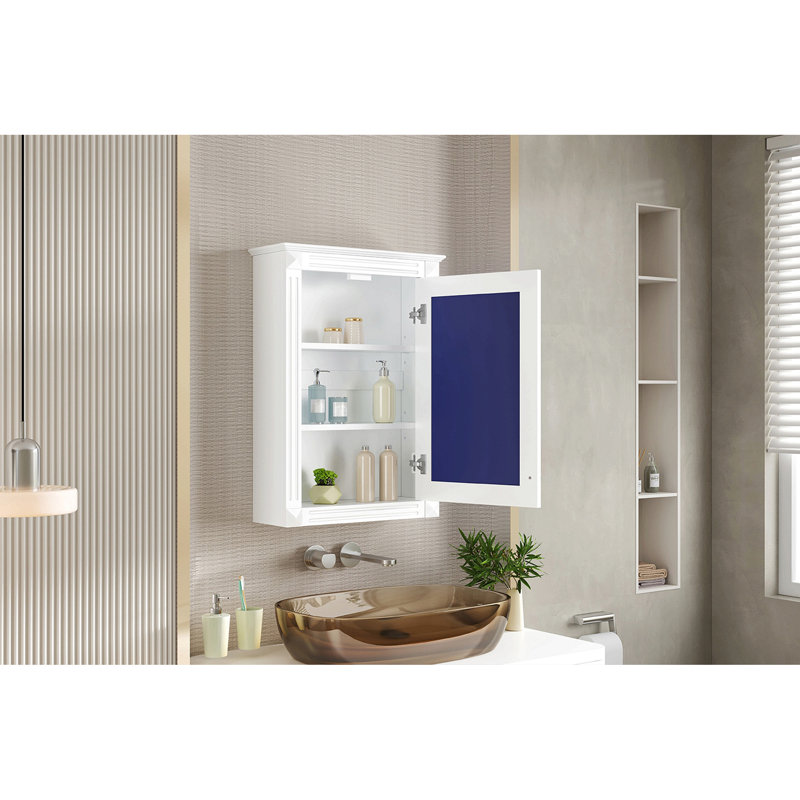 Armoire de rangement murale avec miroir et tablette réglable, Blanc
