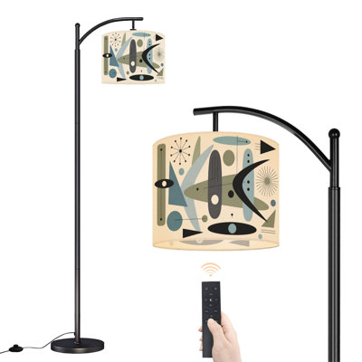 Arc Floor Lamp with Adjustable Lampshade Abstract Geometric Shapes Standing Lamp 3 Color Temperatures Dimmable Tall Pole Lamp with Foot Switch for Bedroom