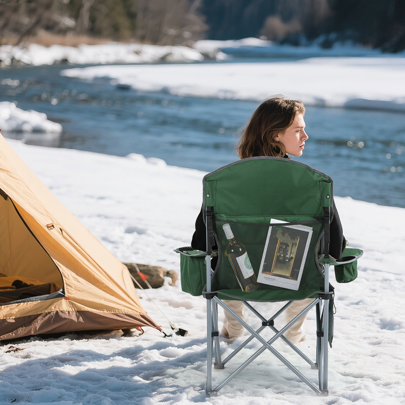 Heated Folding Camping Chair with Power Bank, Cooler & Carry Bag for Outdoor Sports, Tailgating, and Cold-Weather Comfort (Green & Gray 2-Pack)