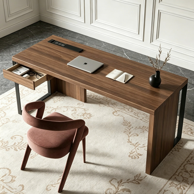 Bureau italien de luxe minimaliste italien, Brown/Black, 29.92" H x 55.12" W x 23.62" D