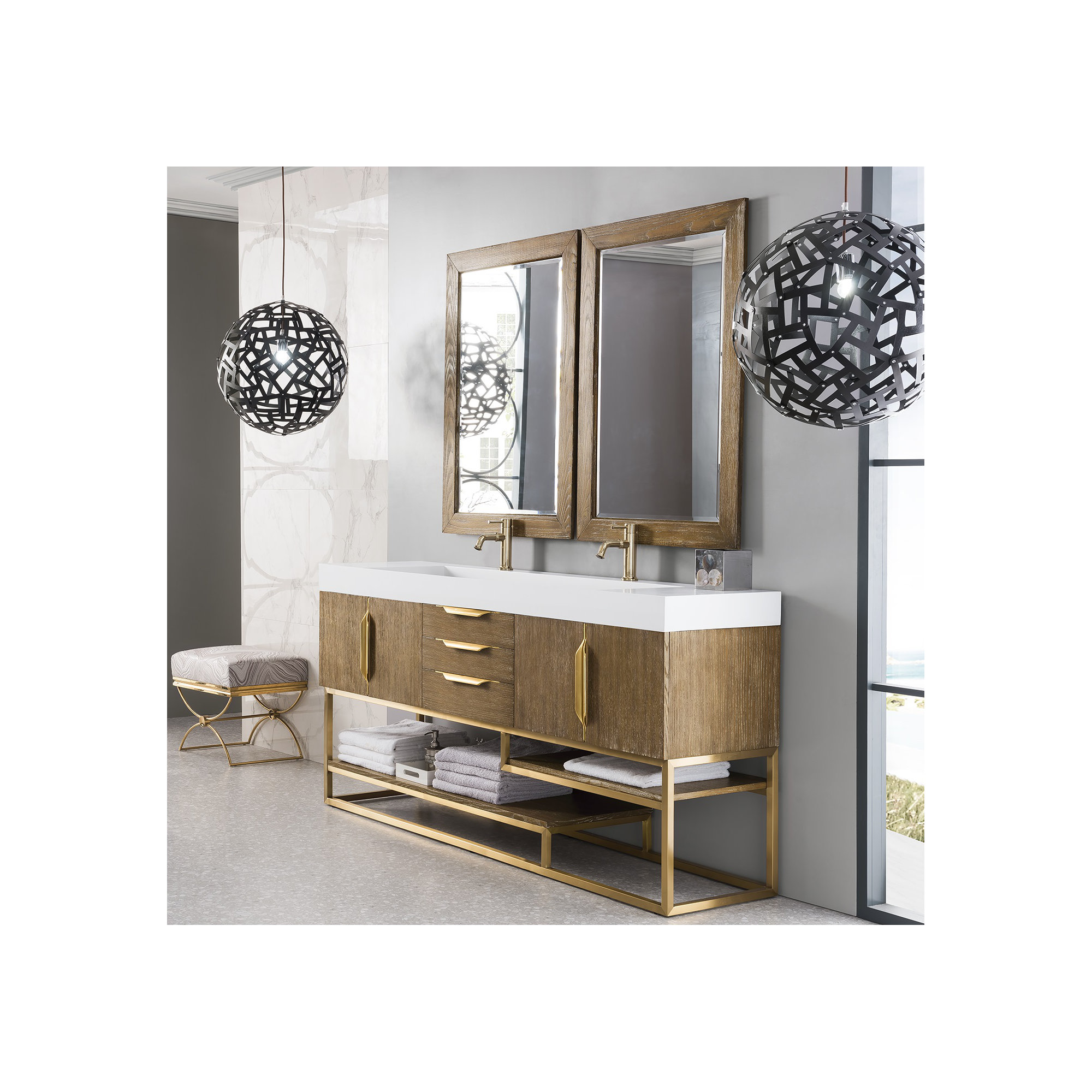 Samorah 72" Double Bathroom Vanity Set, Latte Oak, Radiant Gold