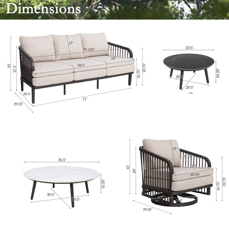 Ensemble de conversation pivotante en aluminium pour 5 personnes Asheville