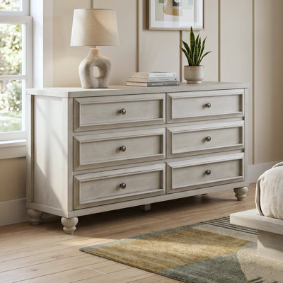 Commode double Caskey en bois massif de 139,4 cm (54,8 po) de largeur, à 6 tiroirs