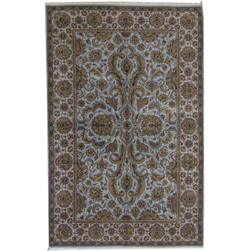 Tapis bleu clair et ivoire de haute qualité noué à la main Trinity