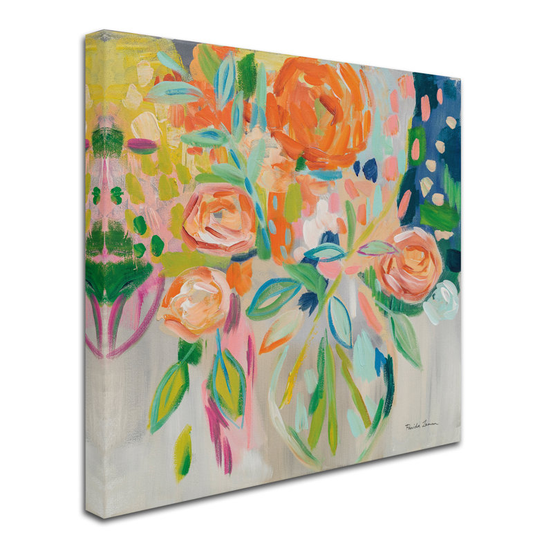 « summer orange floral », reproduction sur toile tendue, H 24 po x l 24 po