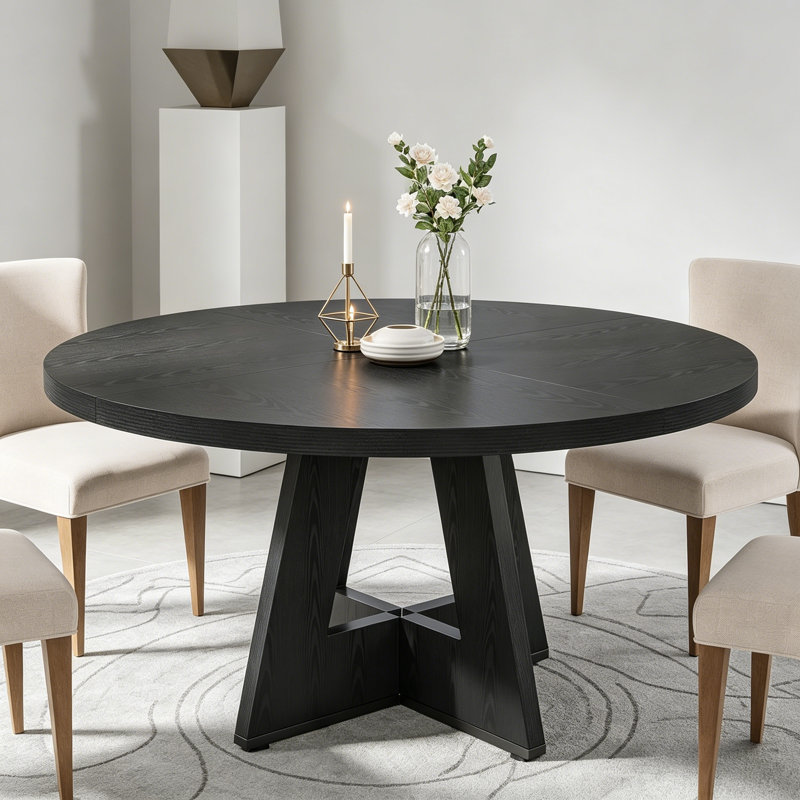 47.25" W Round Manufactured Wood Farmhouse Dining Table, Black