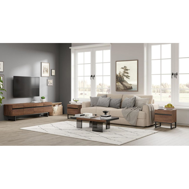 3-Piece Modern Living Room Table Set, 71 Inch TV Stand With Storage Cabinet And End Table Set With 2 Drawers For Living Room, Entertainment Centre, Console TV Table