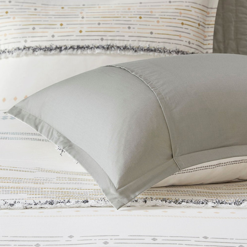 Édredon en coton double / grand - / gris avec garniture moderne chic blanche et grise