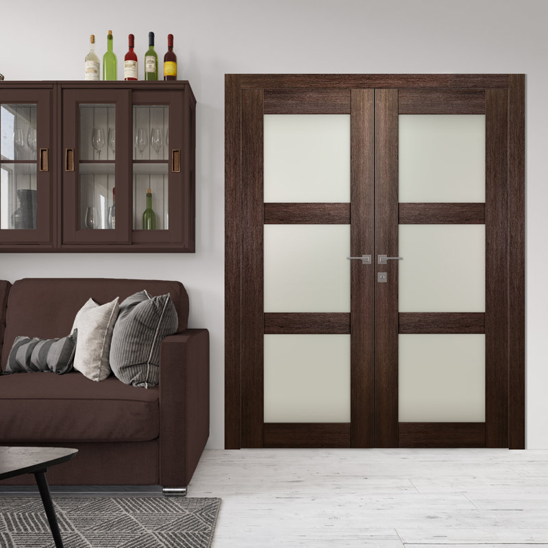 Double porte intérieure française à panneaux en verre manufacturé et en verre givré Avon 3 Lite, 47,75 po x 95,24 po