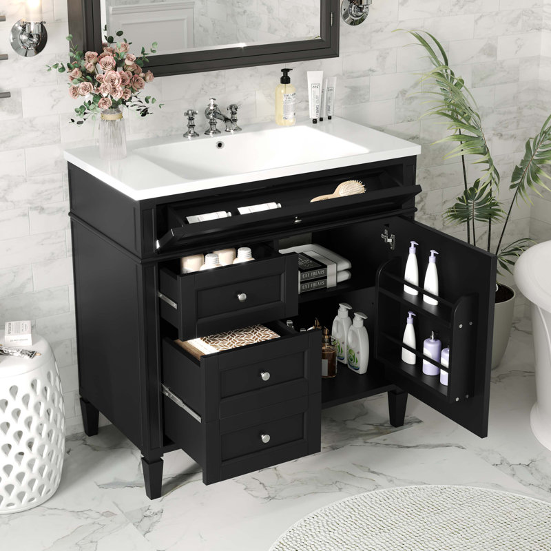 Meuble-lavabo 36 po avec lavabo supérieur, Noir