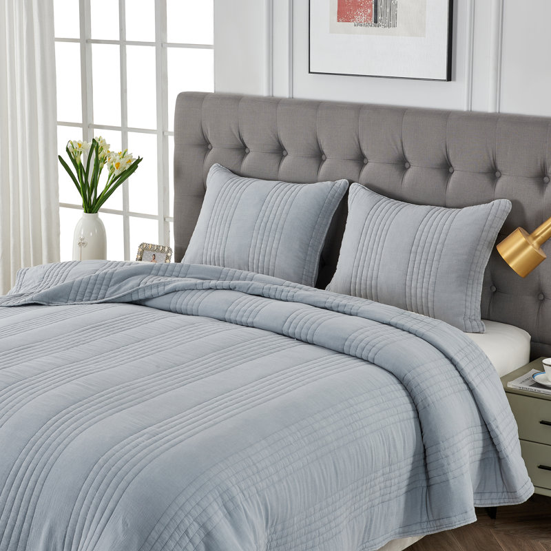 Kosovo Grimshaw 100% Cotton Quilt Set, Twin Quilt + 1 Standard Sham, Misty Blue