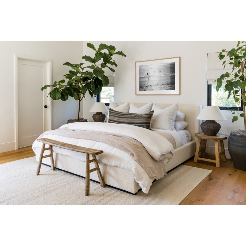 Koukila Linen Striped Area Rug in Beige, Rectangle 5' x 8'