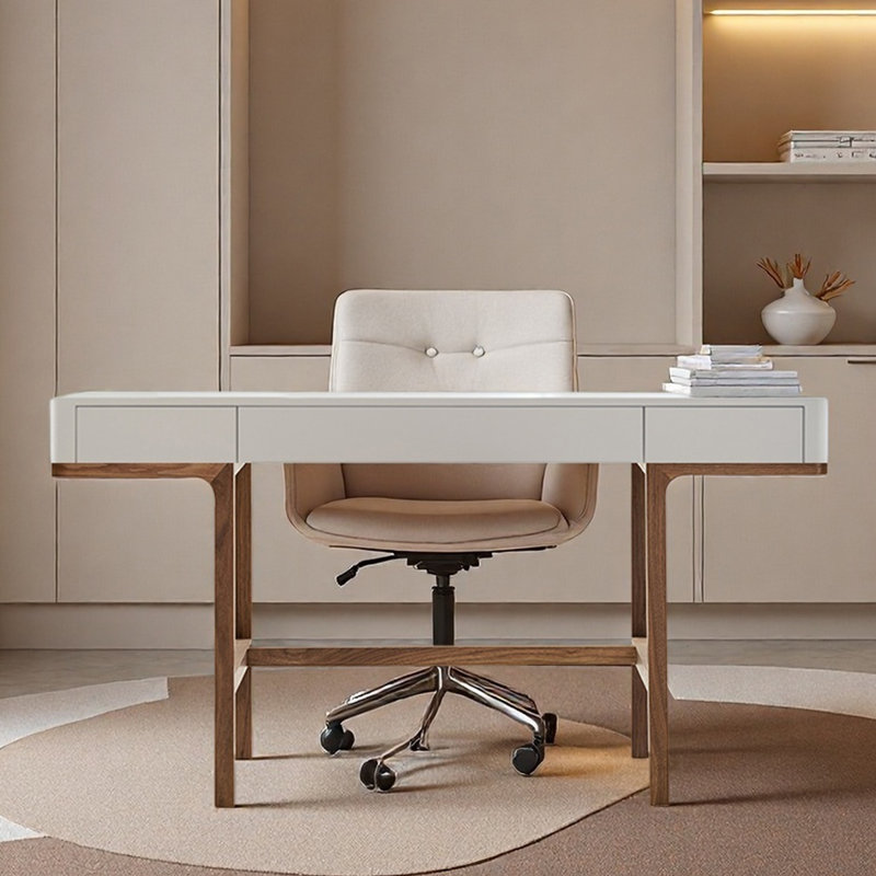 Bureau simple avec bureau spacieux au fini mat, H 29,53 po x l 55,12 po x P 23,62 po, Gris / Brun