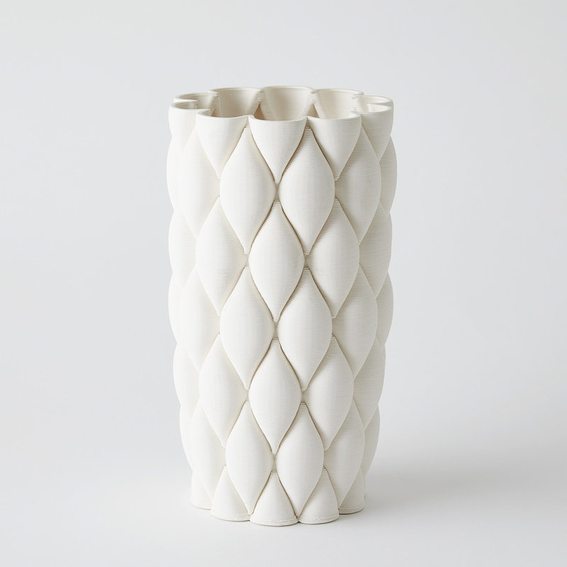 Pillowed Printed Cylinder Vase-Matte White