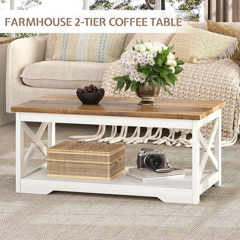 Ensemble de table de ferme 3 pièces avec ports de charge - blanc vieilli