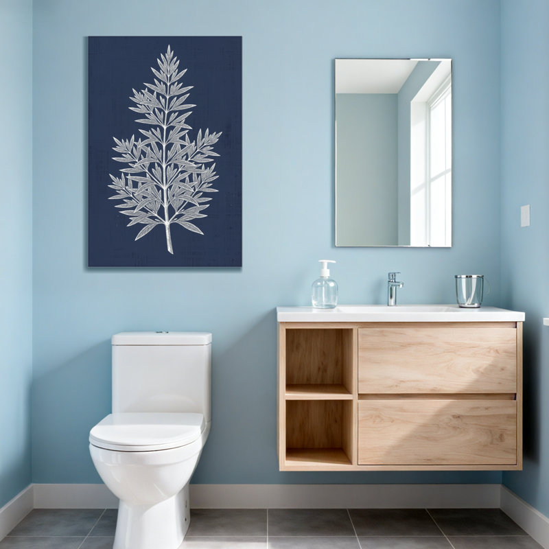 Plantes et fleurs à feuilles argentées sur fond bleu marine, H 18 po x l 12 po