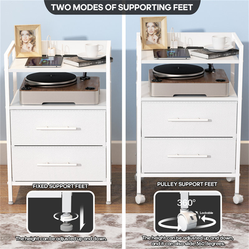 Solomone End Table with Built-In Outlets, White