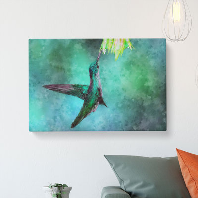 Green Hummingbird Painting - Wrapped Canvas