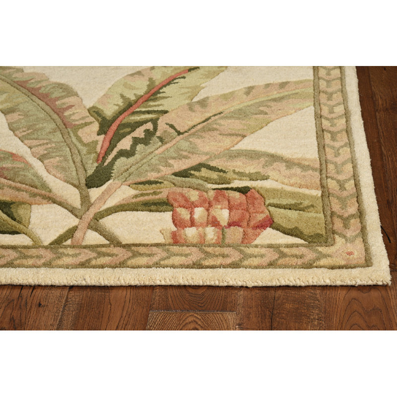 Tapis ivoire en laine touffeté à la main à motif floral Murray, Tapis de couloir beige